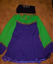 NWT PURPLE Irish Celtic Ruffled Satin Hem Bell Slve Dance Dress w/ Tiara Lrg Chd
