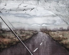 Traveler View Road Landscape Original Watercolor Painting Autumn mood conceptual