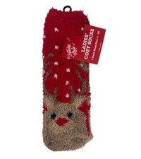 Holiday Style Cozy Socks Reindeer Pattern Womens Size 4-10 Red New