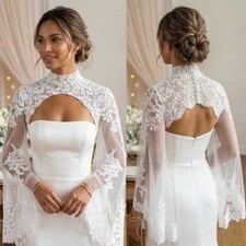 Bolero Topper Jacket Wedding Dress Cover Up Bridal Wrap Appliques Long Sleeves
