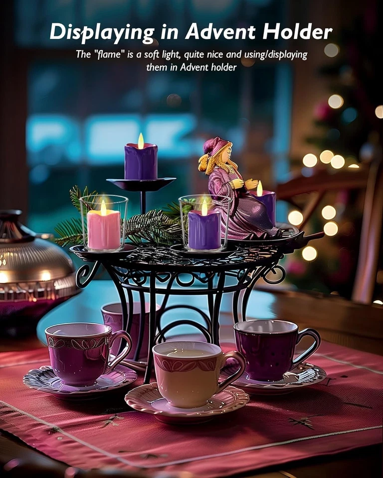 Juego de 4 velas de Adviento Homemory púrpura y rosa, 400+ horas de larga duración, Flic... Foto 4 de 4