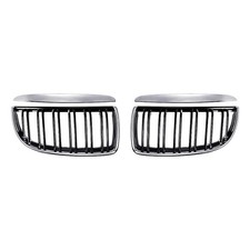 2PCs Glossy Black Chrome Front Kidney Double Slat Grille Grill Compatible wit...