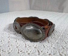 Nickel Silver Vintage Stamped Concho Belt Cowgirl Western Leather 27-30" Native