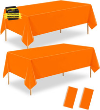 Orange Plastic Tablecloth 2 Pack, 54 X 108 Inch Disposable Rectangle Table Cloth