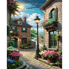 Peaceful Street Paint by Numbers Kit for Adults,Colorful Street Canvas Paint by