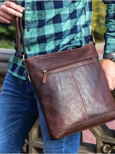 Jack George Men/Women s Brown Buffalo Leather Messenger Bag Adjustable Strap