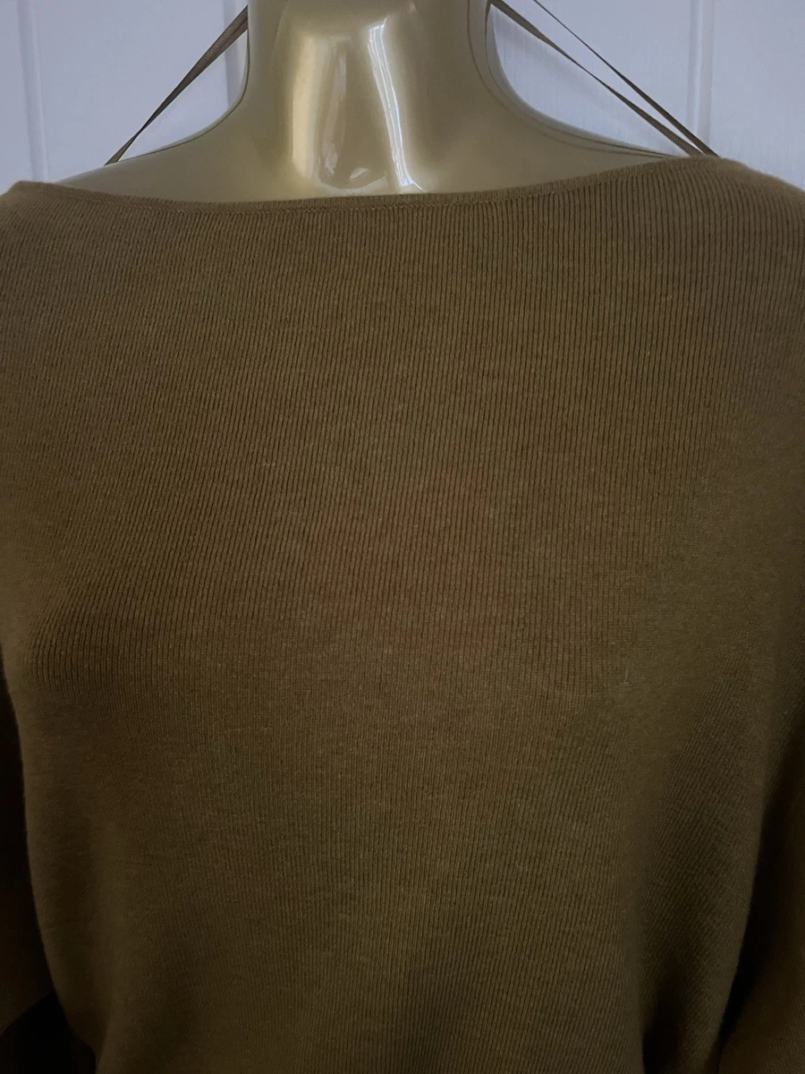 ZARA Ochre Knit Boat Neck Long Sleeve Cashmere Blend Jumper  L oversized