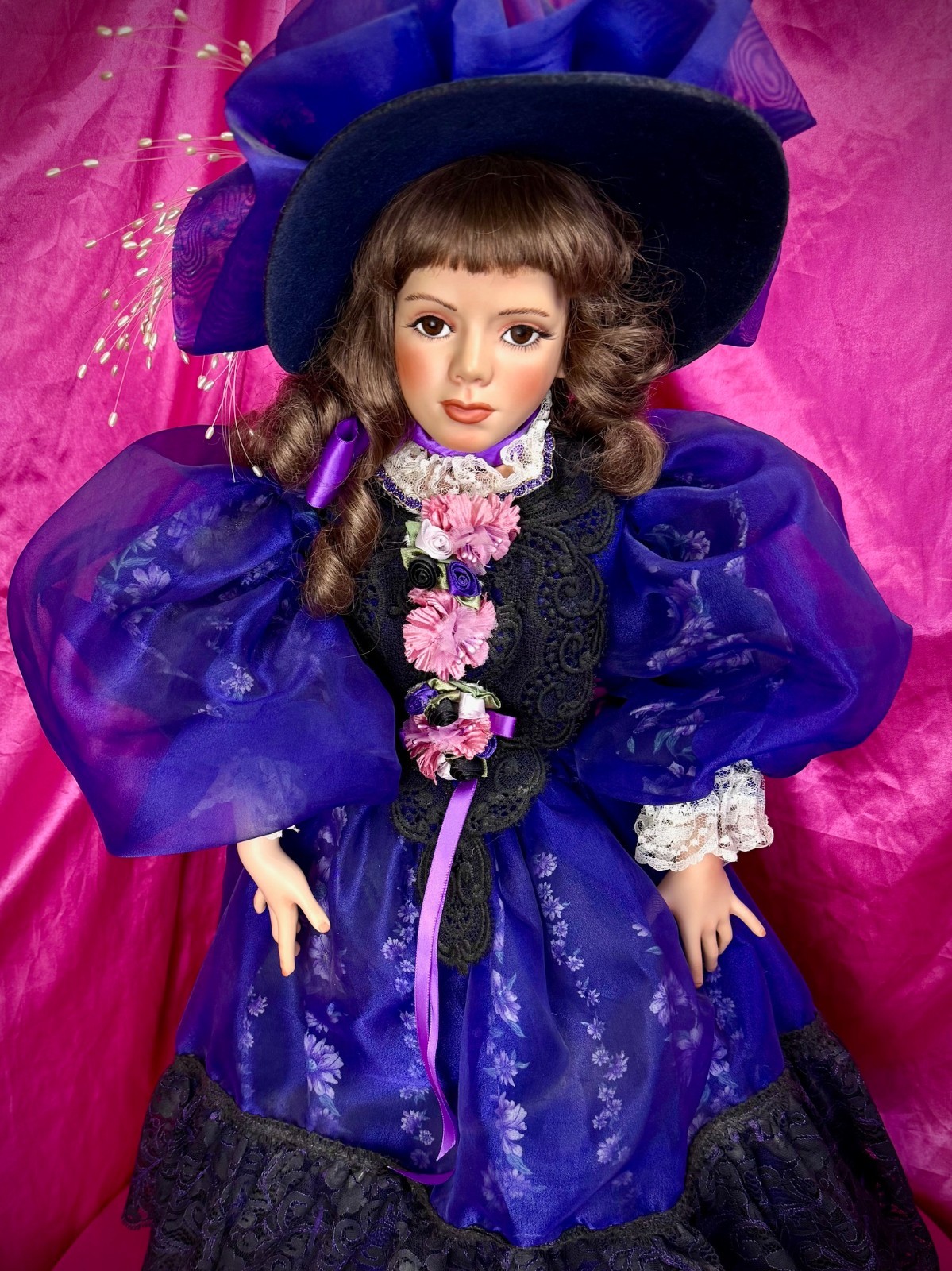 OOAK Artist Doll 25"H Bisque Lady Seed Pearls Hat Purple Chi