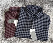 Lot 2 IKE BEHAR Work Shirts Mens Small Checks Casual Button Front Soft