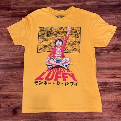 One Piece Monkey D. Luffy Yellow Shirt Size Medium M Mens Anime Tee