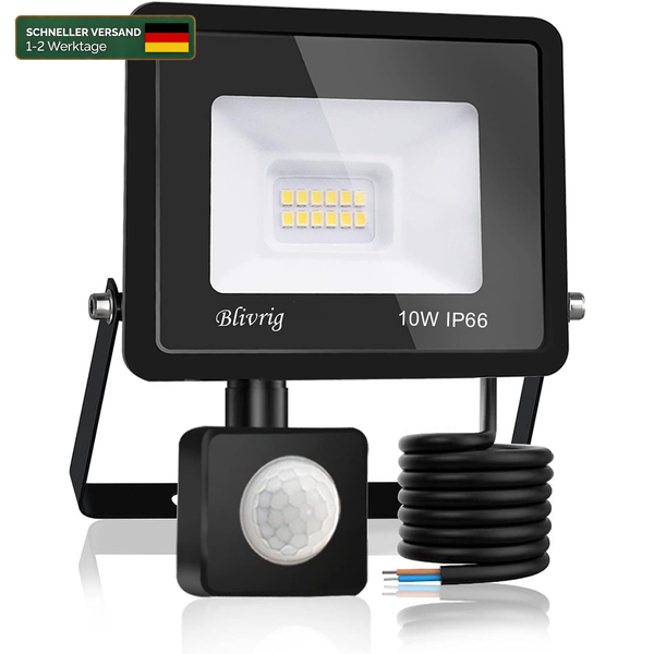LED Strahler 10W 6000K Kaltweiß Mit Bewegungsmelder AußEn 1000LM-image