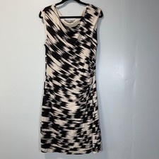 Ann Taylor LOFT Black White Abstract Ikat Cowl Neck Ruched Sheath Dress Large