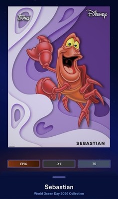 TOPPS DISNEY COLLECT DIGITAL Epic Sebastian World Ocean Day 2026 Purple 75 CC 
