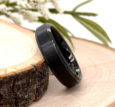6MM Black Tungsten Christmas Gifts Men Ring Satin Brushed Polished Edges Band