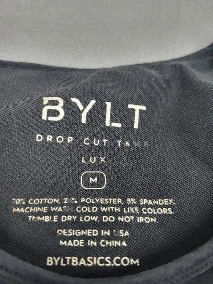 Camiseta sin mangas Bylt corte caída Lux para hombre mediana negra ligera cómoda gimnasio yoga entrenamiento Foto 3 de 4