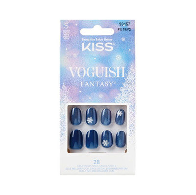 Kiss Voguish Fantasy Holiday Manicure Glue-On Nails Blue Sparkle Snowflake Oval