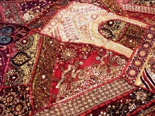 60" ETHNIC ART DÉCOR VINTAGE SARI ZARI LACE MOTI WALL HANGING ROUND TAPESTRY