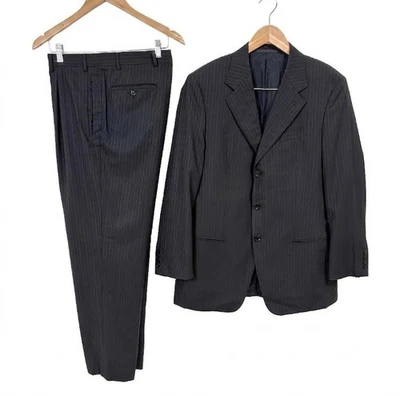 Ensemble costume rayé laine Giorgio Armani Collezioni noir Italie 50 R - Photo 1/4