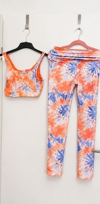 TCM Damen Set Leggings & Sport-BH Batik Orange/Blau/Weiß Gr. 40/42