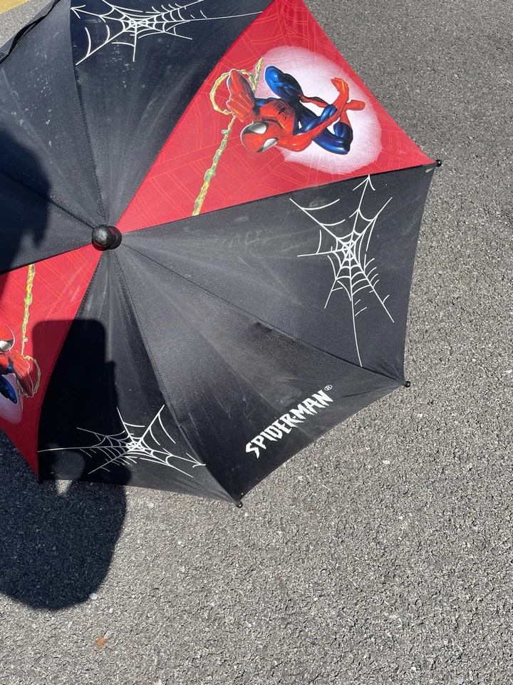 Vintage Y2K Spiderman Kids Umbrella Rare 2003 Black & Red Cartoon - Image 3 of 4
