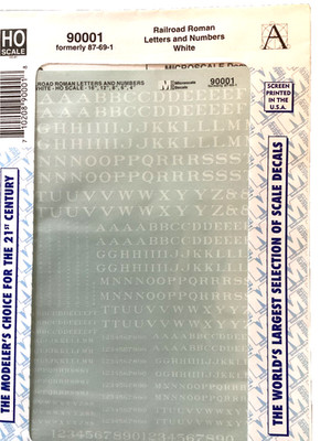 Microscale Decal HO  #90001 Railroad Roman - Letters & Numbers, White