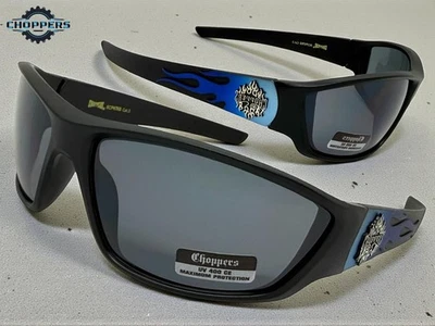CHOPPERS Eyewear Hardcore Biker Sonnenbrille Wrap Blau Flames Dark Lens - Bild 1 von 4