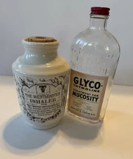 Vintage GLYCO-THYMOLINE Apothecary Embossed Medicine Bottle & Inhaler Replica