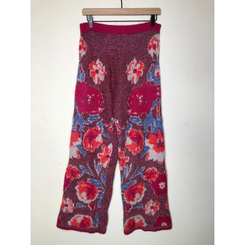 ZARA Floral Jacquard Knit Baggy Straight Leg Pants Loungewear Trousers Boho Sz M - Image 2 of 4