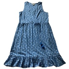 Tommy Bahama Pineapple Crossover Sundress Sz Small Blue Print Ruffle Hem Casual