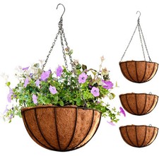 WAIZHIUA 4Pcs 20cm Metal Hanging Basket with Coco Liner Round Metal Hanging