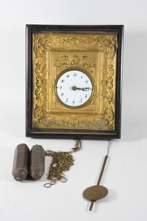 O55N43 Antique Frame Clock Wood Brass Iron