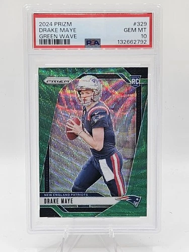2024 Panini Prizm Drake Maye Green Wave (RC) PSA 10 GEM MT New England Patriots
