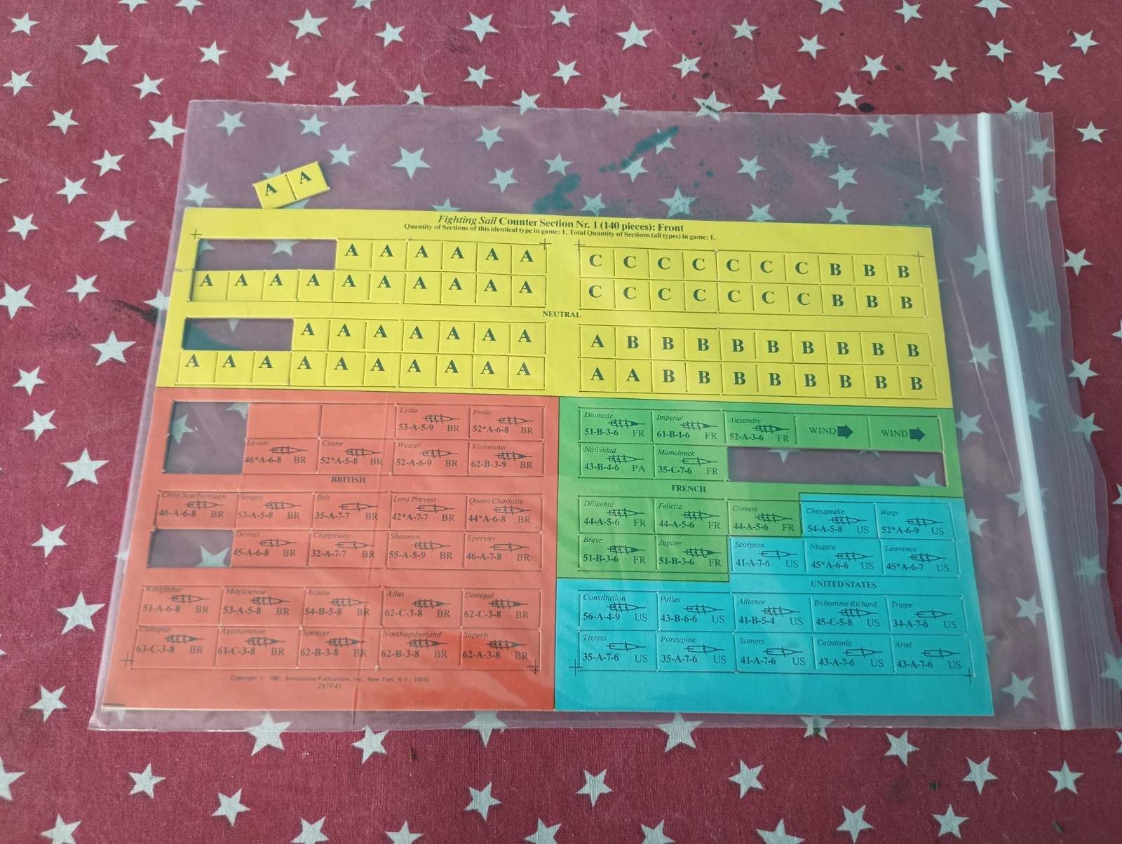 Strategy & Tactics #85 Fighting Sail 1981 Partial Unpunched counter Sheet