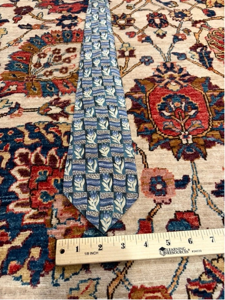 Мужской винтажный опрятный шелковый галстук Perry Ellis с геометрическим узором сделано в США - Изображение 3 из 4