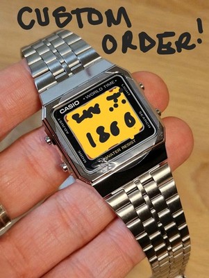 ORANGE   Casio Classic World Time Silver A500WE Mod Custom Retro Vintage Watch