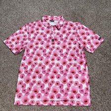 Bad Birdie Golf Polo Shirt Mens XXL Floral Print Pink Short Sleeve Performance