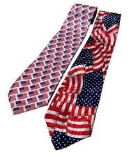 American Patriotic Flag Veterans Day Neck Tie Lot Made In USA Vintage Silk