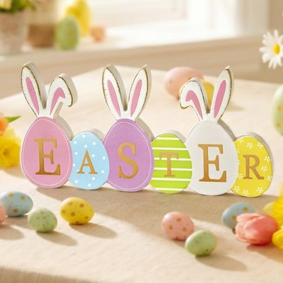 Easter Decorations Table Decor, Rustic White Blue Pink Yellow Gold 