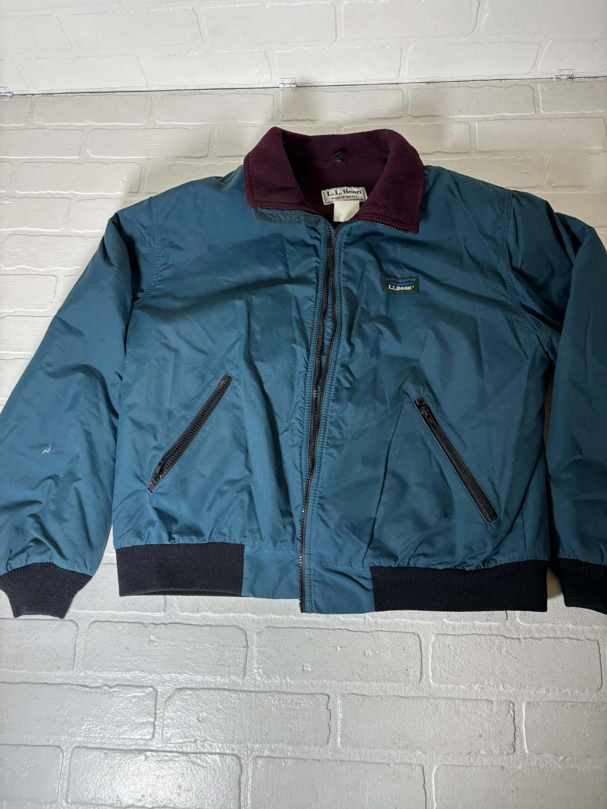 Vintage L.L. Bean Warm-Up Jacket Mens XL Blue Nylon Bomber Fleece Lined 90s