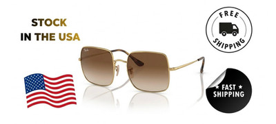 Ray-Ban Square 1971 Classic Sunglasses - Polished Gold Frame with Light Brown