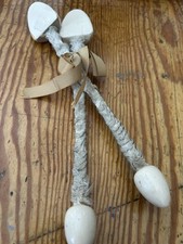 Vintage 1920's Wooden Shoe Tree Stretchers Women's Cream Satin Ribbon