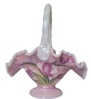 Fenton Basket  Iridescent Rosalene Hand Painted Tulips Legacy Collection Signed