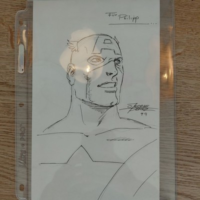Captain America  Original Comic Art sketch Signed by George Perez