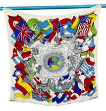 1940s Vintage Souvenir Scarf Cities Architecture and Flags from Around the World