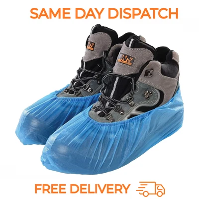 APEX BUSINESS SUPPLIES 100x Shoe Covers Overshoe Disposable BLUE Plastic Rain Waterproof Boot Carpet