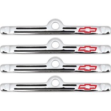Chevrolet Small Block Chrome With Black Stripes And Red Bow Tie 4 Piece Valve Chevrolet Small Block Chrome With Black Stripes And Red Bow Tie 4 Piece Valve
