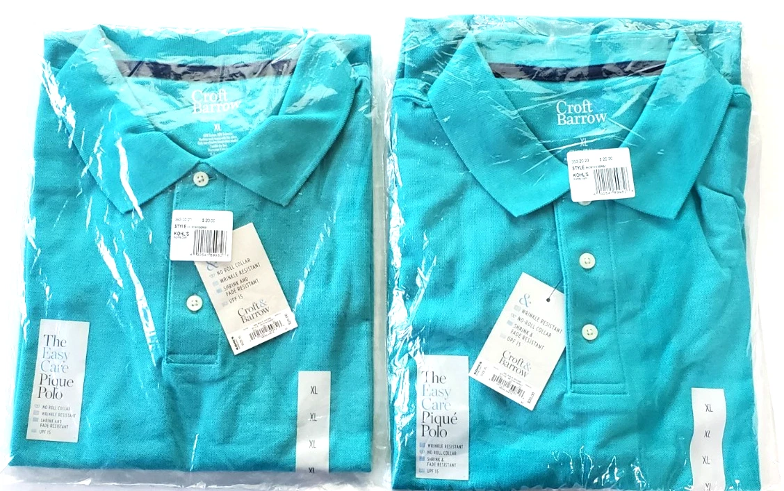 LOT 2 FACTORY SEALED CROFT & BARROW AQUA SHORE BLUE POLO PIQUE GOLF TENNIS ~ XL