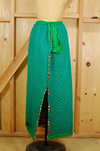 Vintage 1960s Green Floral Print New Visions Quilted Hostess Hippie Maxi Skirt S - Picture 13 of 14