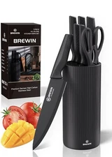 BREWIN KITCHEN 7pc KNIFE SET, Black Finished GERMAN Stainless Steel, NEW!