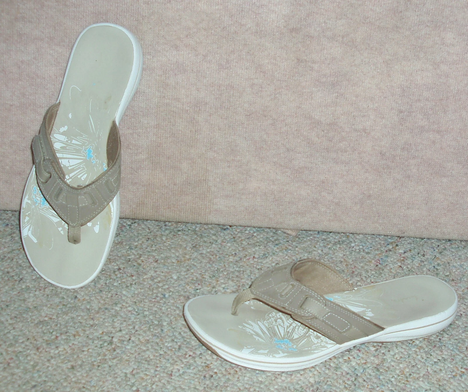 Sandali scarpe infradito donna CLARKS marrone chiaro perizoma taglia 9